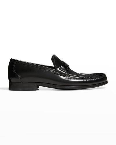 Shop Ferragamo Men's Grandioso Polished Calfskin Gancini Loafer In Black