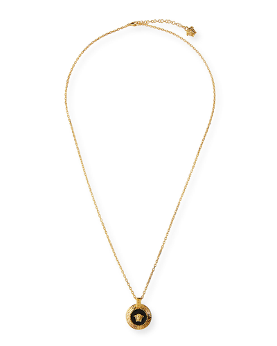 Shop Versace Men's Medusa Logo Pendant Necklace In Nero Oro Caldo