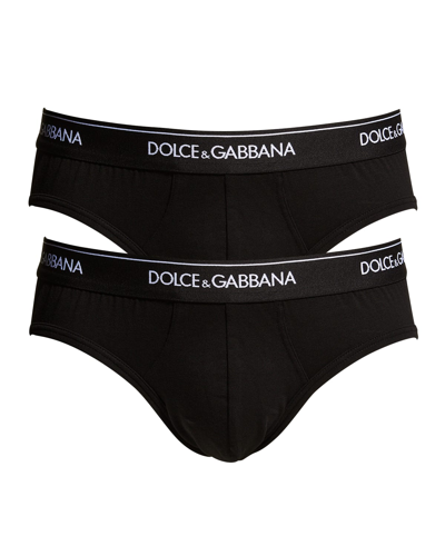 Shop Dolce & Gabbana Men's 2-pack Slip Medio Briefs In Black