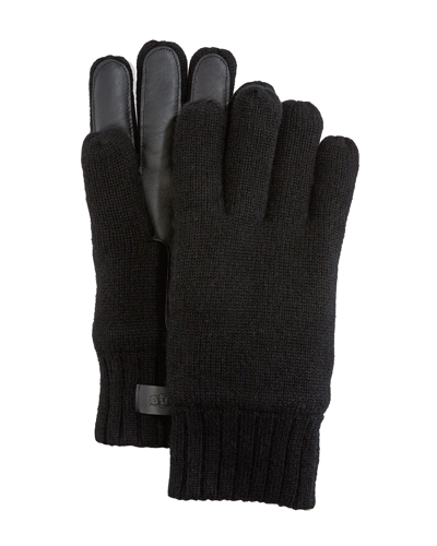 Shop Ugg Men's Wool/cashmere Gloves With Leather Palm Patch In Black