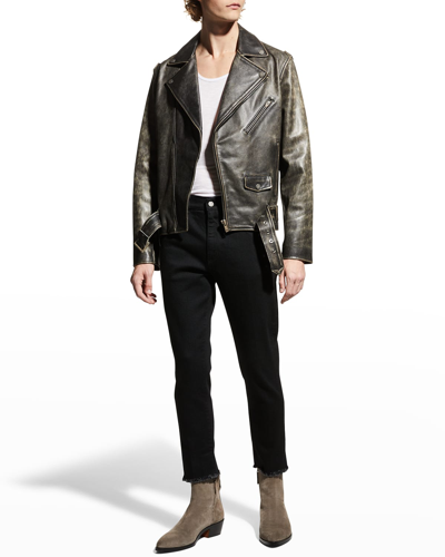 Shop Golden Goose Men's Moto Distressed Leather Jacket In Black