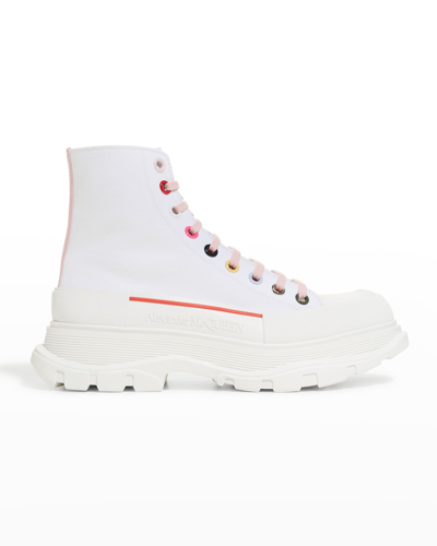 Shop Alexander Mcqueen Tread Slick Lace-up Sneaker Boots In Wht Multi Pink