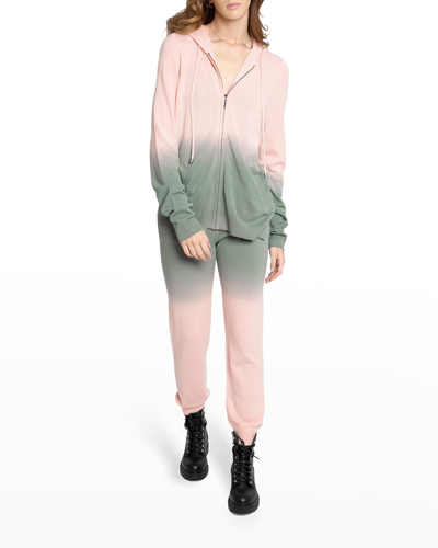 Shop Nicole Miller Dip-dyed Mongolian Cashmere Zip-up Hoodie In Blush/grey