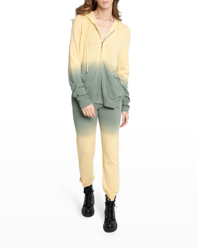Shop Nicole Miller Dip-dyed Mongolian Cashmere Zip-up Hoodie In Yellow/gry