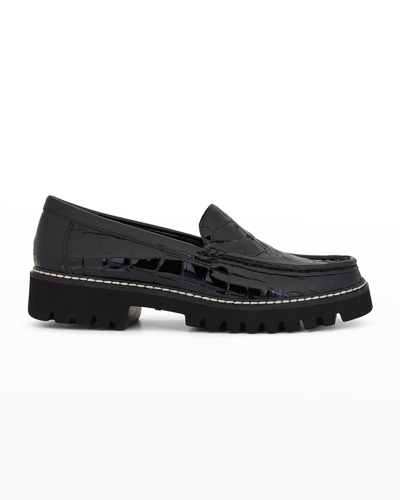 Shop Donald J Pliner Hope Mock-croc Leather Loafers In Black