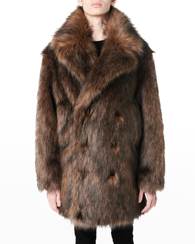 Shop Amiri Men's Faux Fox Fur Peacoat In Brown