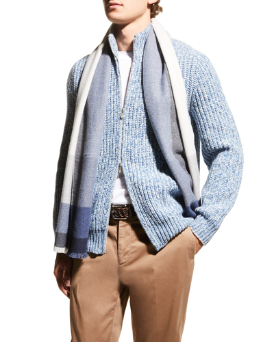 Brunello Cucinelli Wool And Cashmere Check Scarf In White