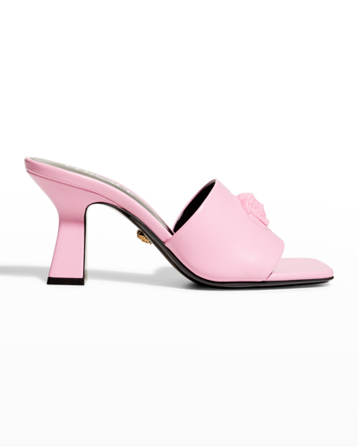 Shop Versace Medusa Lambskin Mule Sandals In Baby Pink