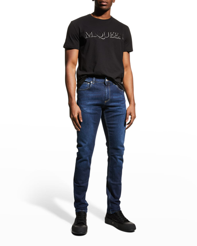 Shop Alexander Mcqueen Men's Embroidered Logo T-shirt In Blackmulti