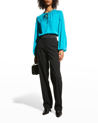 Shop Kobi Halperin Cassandra Tie-neck Long-sleeve Blouse In Black