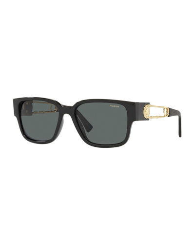 Shop Versace Medusa Safety Pin Rectangle Propionate Sunglasses In Black