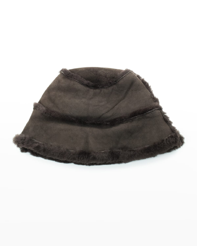 Shop Portolano Shearling Bucket Hat In Dark Brown