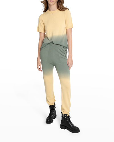 Shop Nicole Miller Dip-dyed Mongolian Cashmere Joggers In Yellow/gry