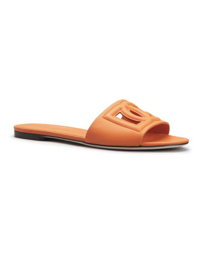 Shop Dolce & Gabbana Cutout Dg Flat Slide Sandals In Orange
