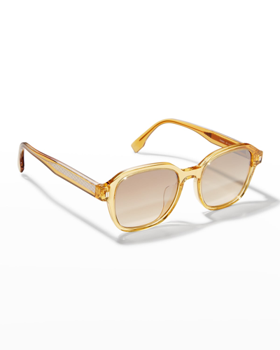 Shop Fendi Men's Round Acetate Sunglasses In 39f Yellow/brown