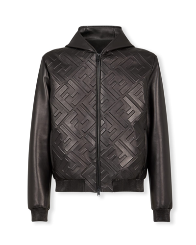 Shop Fendi Men's Ff-embossed Leather Hooded Jacket In Nero