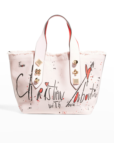 Shop Christian Louboutin Frangibus Typographic Printed Crossbody Tote Bag In P653 Poupee Gold