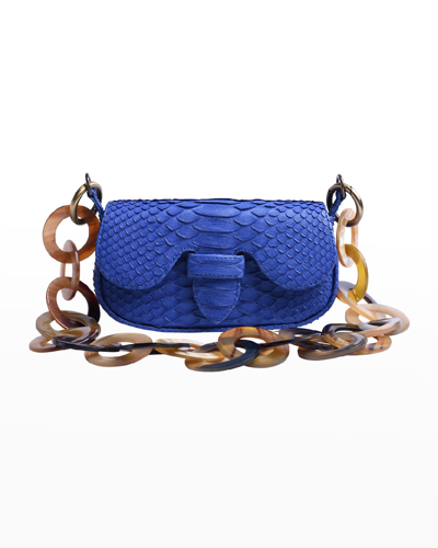 Shop Adriana Castro Alicia Baby Python Chain Shoulder Bag In Caribbean Blue