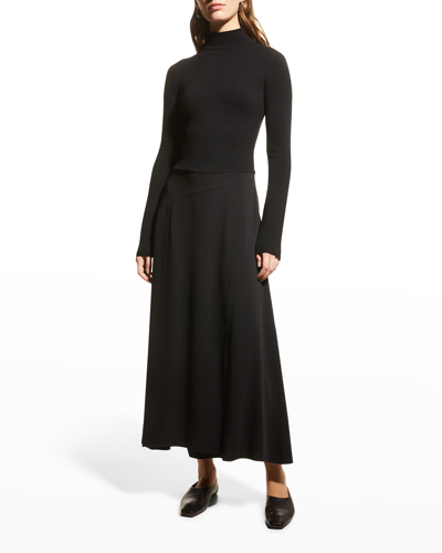 Shop Vince Mixed Media Open-back Wool-cashmere Dress In Black
