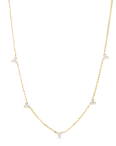 Shop Roberto Coin 3-diamond Cluster 5-station Necklace In Yg