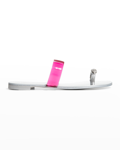 Shop Giuseppe Zanotti Crystal Toe-ring Flat Sandals In Fuxia