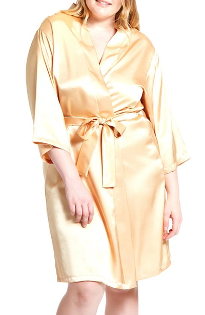 Shop Icollection Long Sleeve Satin Robe In Gold