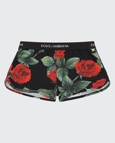 Shop Dolce & Gabbana Girls' Rose Print Beach Shorts In Hn2zo Rose Print