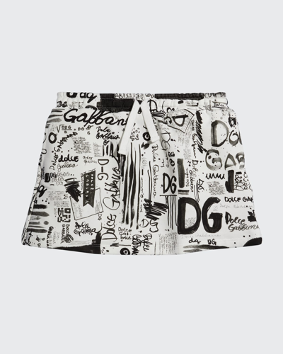Shop Dolce & Gabbana Girl's Graffiti Logo Drawstring Skirt In Hasan Whiteblack
