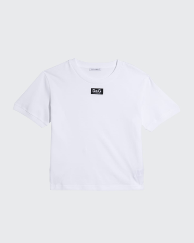 Shop Dolce & Gabbana Girl's Logo Patch Cotton T-shirt In W0800 White