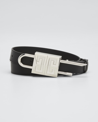 Shop Givenchy Men's Padlock Leather Belt In Black