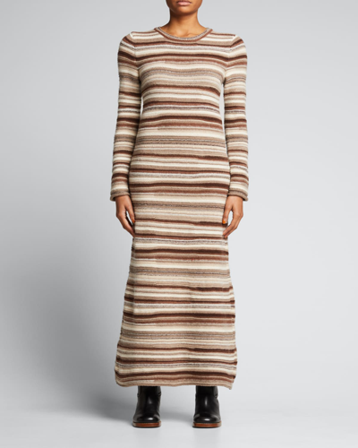 Shop Chloé Striped Cashmere Midi Dress In Multicolor Grey 1