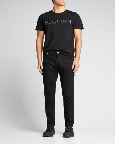 Shop Alexander Mcqueen Men's Embroidered Straight-leg Jeans In Black