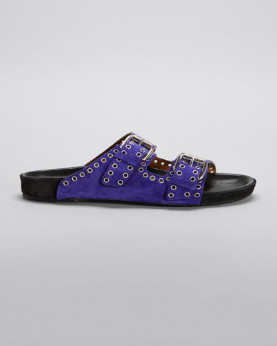 Shop Isabel Marant Lennyo Suede Dual-buckle Sandals In Purple