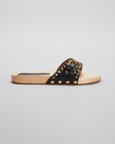 Shop Isabel Marant Jaso Calfskin Buckle Slide Sandals In Black