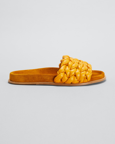 Shop Chloé Kacey Woven Calfskin Flat Sandals In Saffron Orange