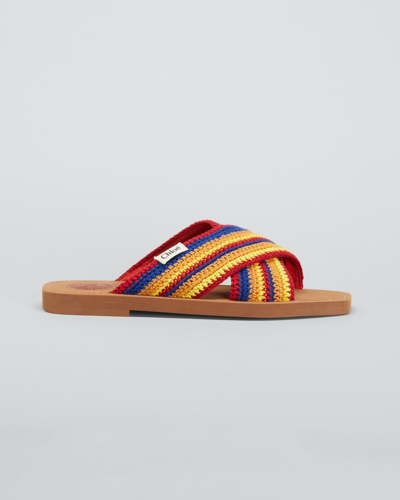 Shop Chloé Woody Multicolored Crochet Sandals In Multicolor Red 1