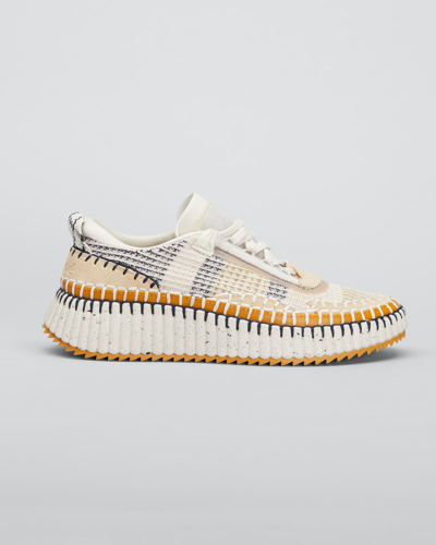 Chloé Nama Embroidered Suede And Recycled-mesh Sneakers In Biscotti Beige