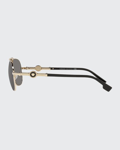 Shop Versace Medusa Coin Metal Aviator Sunglasses In Pale Gold