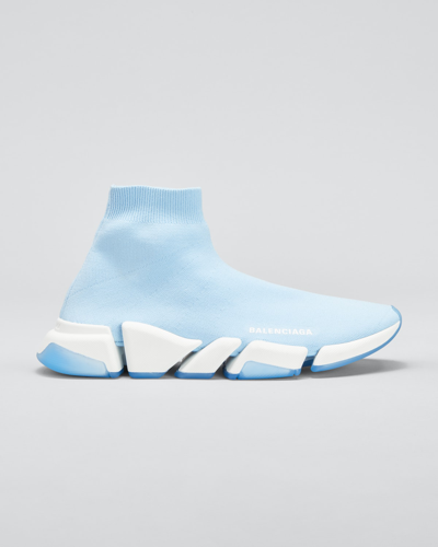 Shop Balenciaga Speed 2.0 Logo Knit Sock Sneakers In Blue