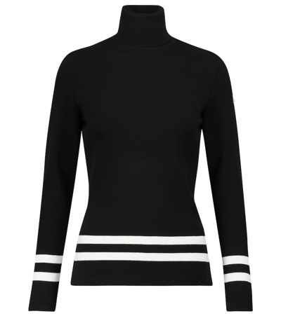 Shop Fusalp Striped Turtleneck Knit Sweater In Noir