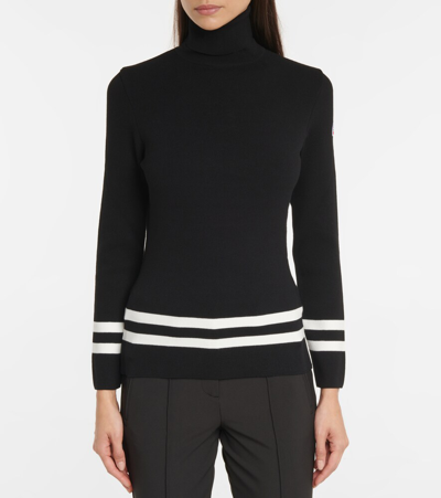 Shop Fusalp Striped Turtleneck Knit Sweater In Noir