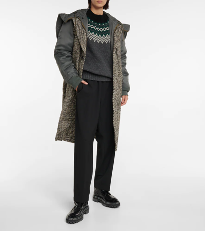 Shop Junya Watanabe Intarsia Wool Sweater In Gry/green
