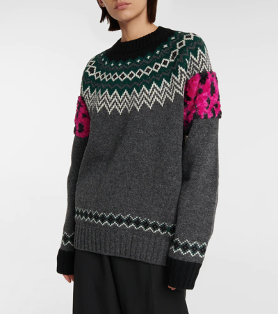 Shop Junya Watanabe Intarsia Wool Sweater In Gry/green