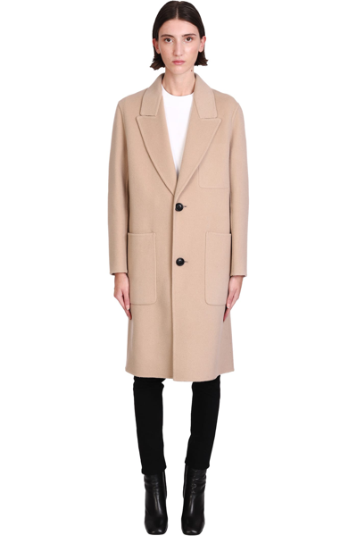 Shop Ami Alexandre Mattiussi Coat In Beige Wool