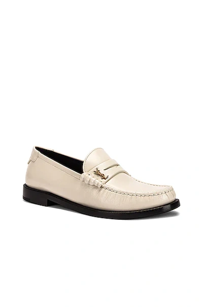 Saint Laurent Leather Loafers With Round Toeline And Rubber Sole In White