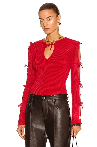 Shop Bottega Veneta Rib Velvet Sweater In Scarlet