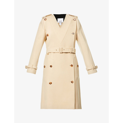 Shop Burberry Womens Soft Fawn V-neck Cashmere-wool Blend Trench Coat 6