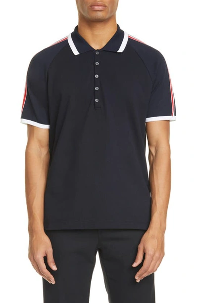 Shop Thom Browne Stripe Navy Raglan Short Sleeve Polo