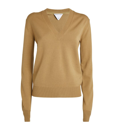 Shop Bottega Veneta Wool-blend V-neck Sweater In Brown