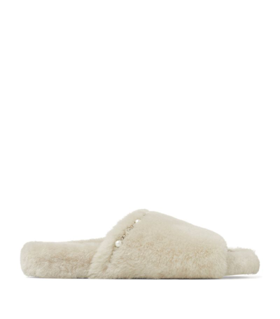 Shop Jimmy Choo Acinda Embellished Shearling Slippers In Brown